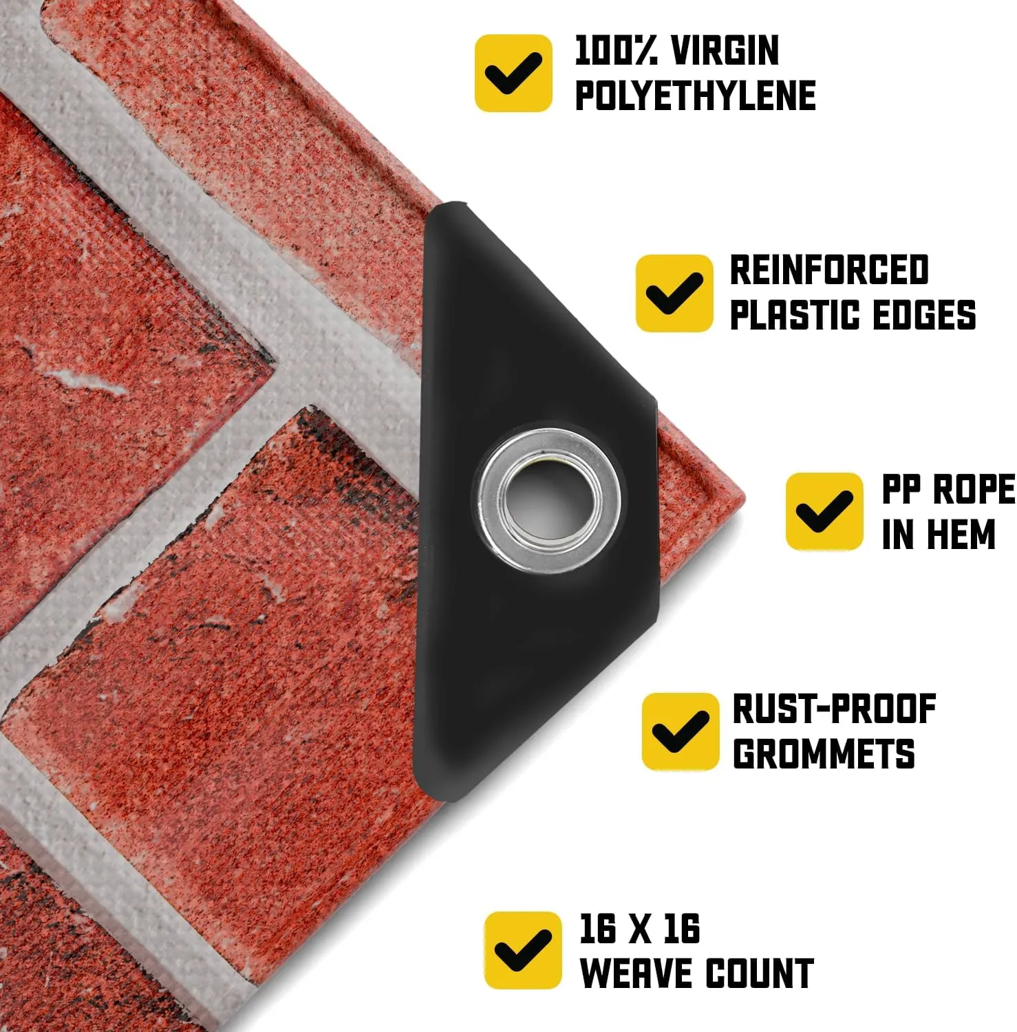 Core Tarps Extreme Heavy Duty 20 Mil Tarp Cover, Waterproof, UV Resistant, Rip and Tear Proof, Poly Tarpaulin with Reinforced Edges for Roof, Camping, Patio, Pool, Boat (Bricks/Black 12′ X 12′)