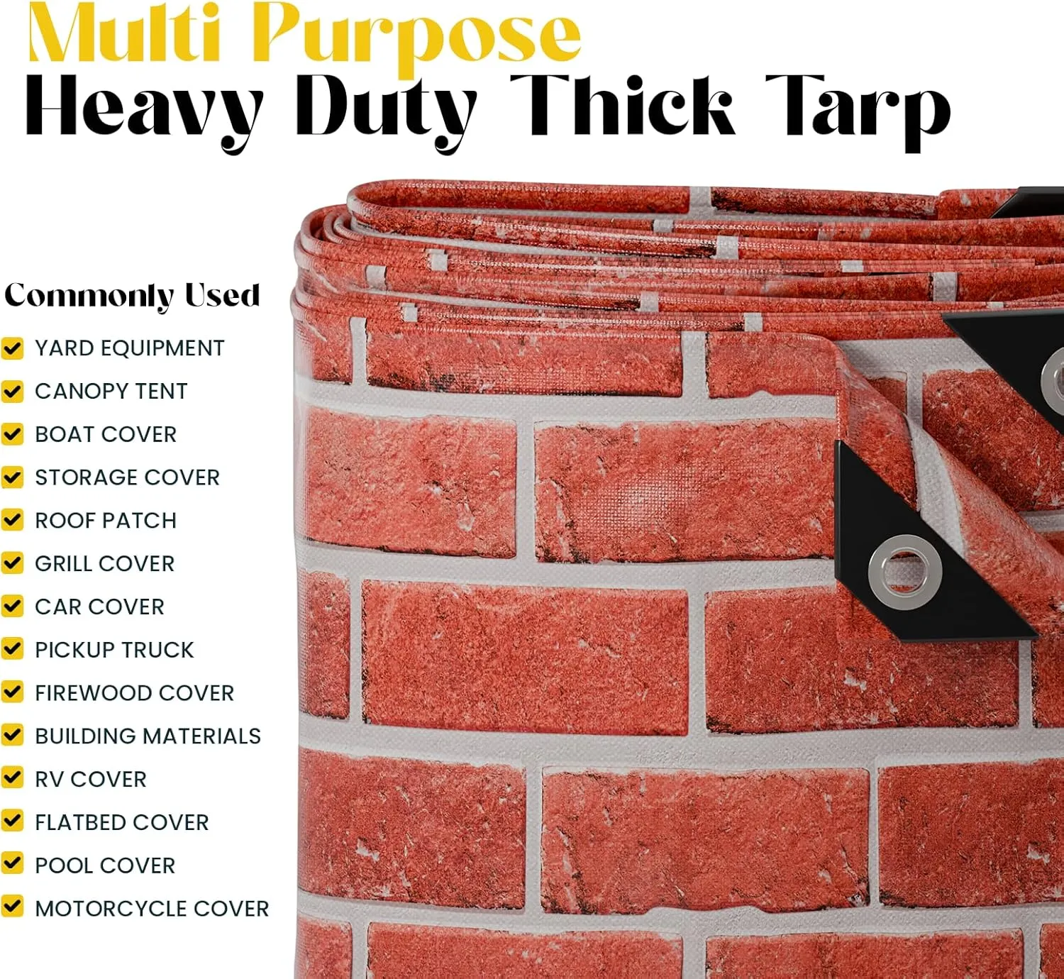 Core Tarps Extreme Heavy Duty 20 Mil Tarp Cover, Waterproof, UV Resistant, Rip and Tear Proof, Poly Tarpaulin with Reinforced Edges for Roof, Camping, Patio, Pool, Boat (Bricks/Black 12′ X 12′)