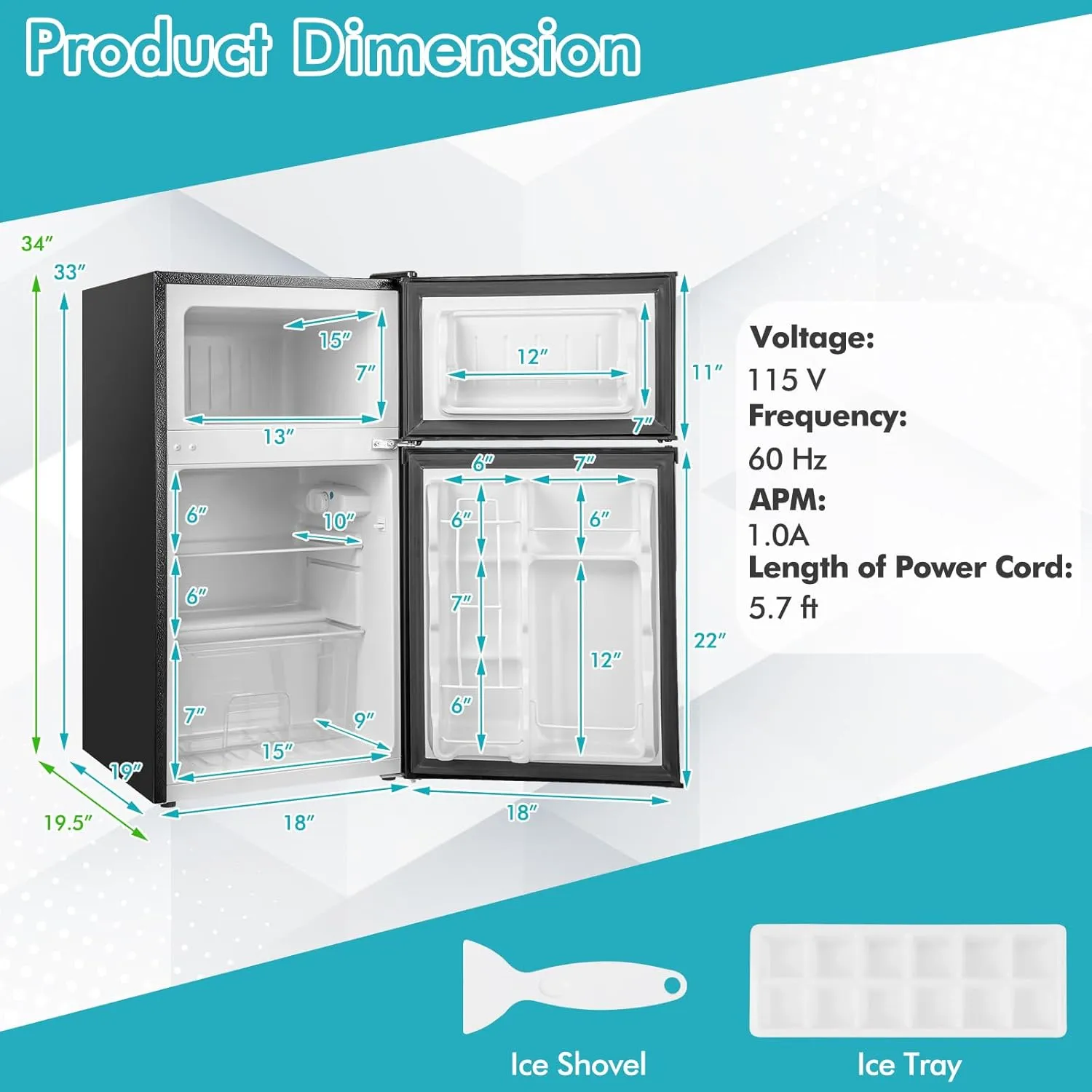 COSTWAY Compact Refrigerator, 3.2 Cu.Ft. Fridge Freezer Compartment with Reversible 2 Door, Adjustable Thermostat, Removable Glass Shelves, Mini Refrigerator for Bedroom Dorm Apartment, Black