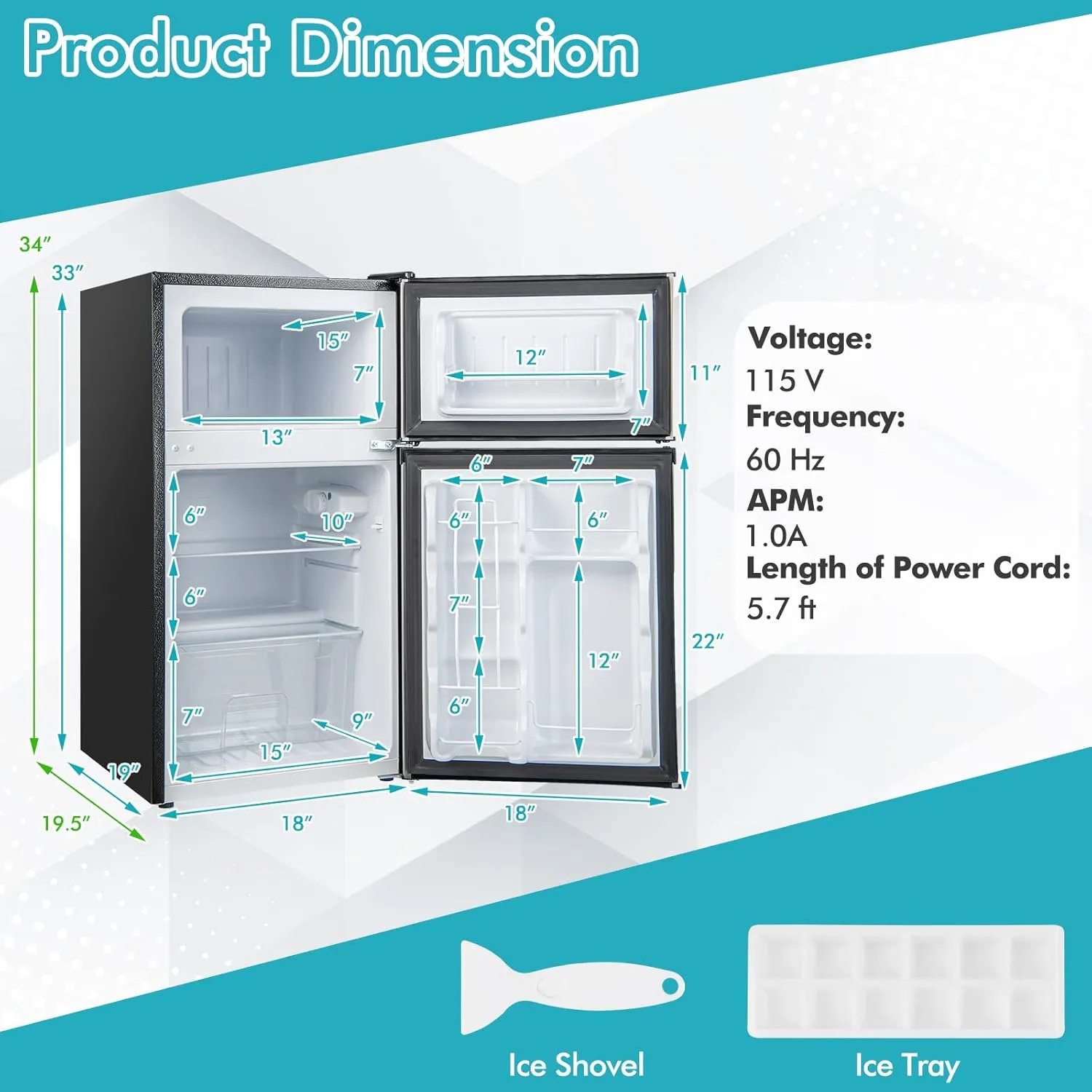 COSTWAY Compact Refrigerator, 3.2 Cu.Ft. Fridge Freezer Compartment with Reversible 2 Door, Adjustable Thermostat, Removable Glass Shelves, Mini Refrigerator for Bedroom Dorm Apartment, Silver