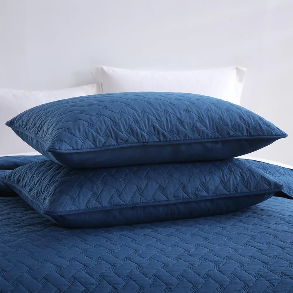 Cotton King Quilt Bedding Sets, 3 Pieces Reversible Lightweight Coverlets Comforters Bedspreads for All Seasons,Weave Stitching Pattern, Navy Blue