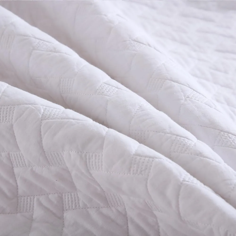 Cotton King Quilt Bedding Sets, 3 Pieces Reversible Lightweight Coverlets Comforters Bedspreads for All Seasons,Weave Stitching Pattern, White