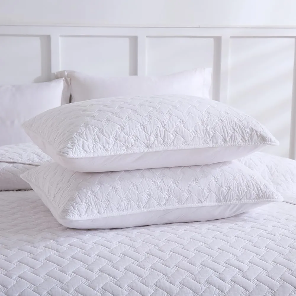 Cotton King Quilt Bedding Sets, 3 Pieces Reversible Lightweight Coverlets Comforters Bedspreads for All Seasons,Weave Stitching Pattern, White