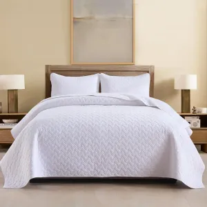 Cotton King Quilt Bedding Sets, 3 Pieces Reversible Lightweight Coverlets Comforters Bedspreads for All Seasons,Weave Stitching Pattern, White