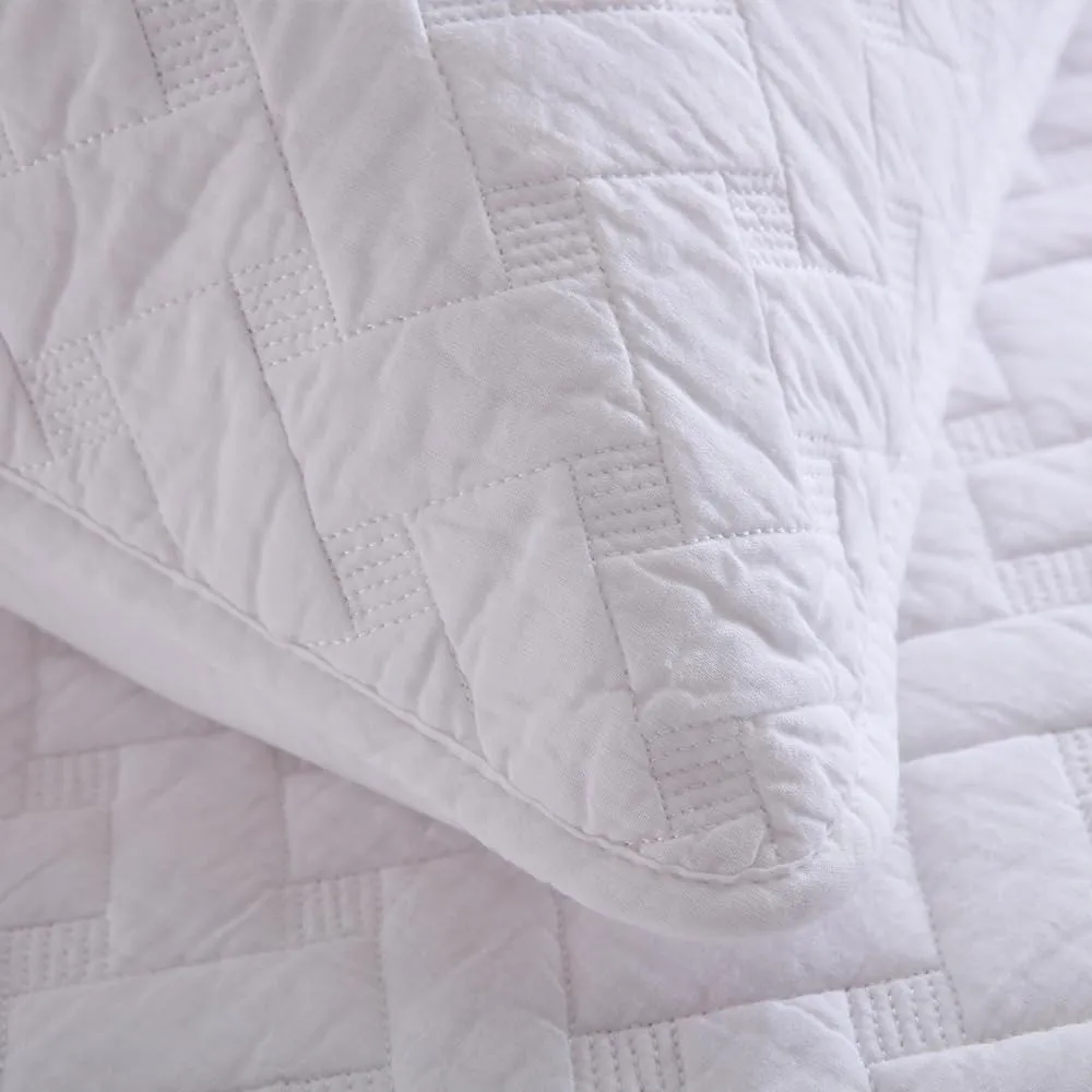 Cotton King Quilt Bedding Sets, 3 Pieces Reversible Lightweight Coverlets Comforters Bedspreads for All Seasons,Weave Stitching Pattern, White