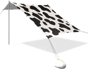 Cow Print Black White Designed UPF50  Beach Tent Easy Setup Large Sun Shelter Includes Sand Shovel, Sandbags, Stability Poles for Backyard and Camping carpa para la Playa