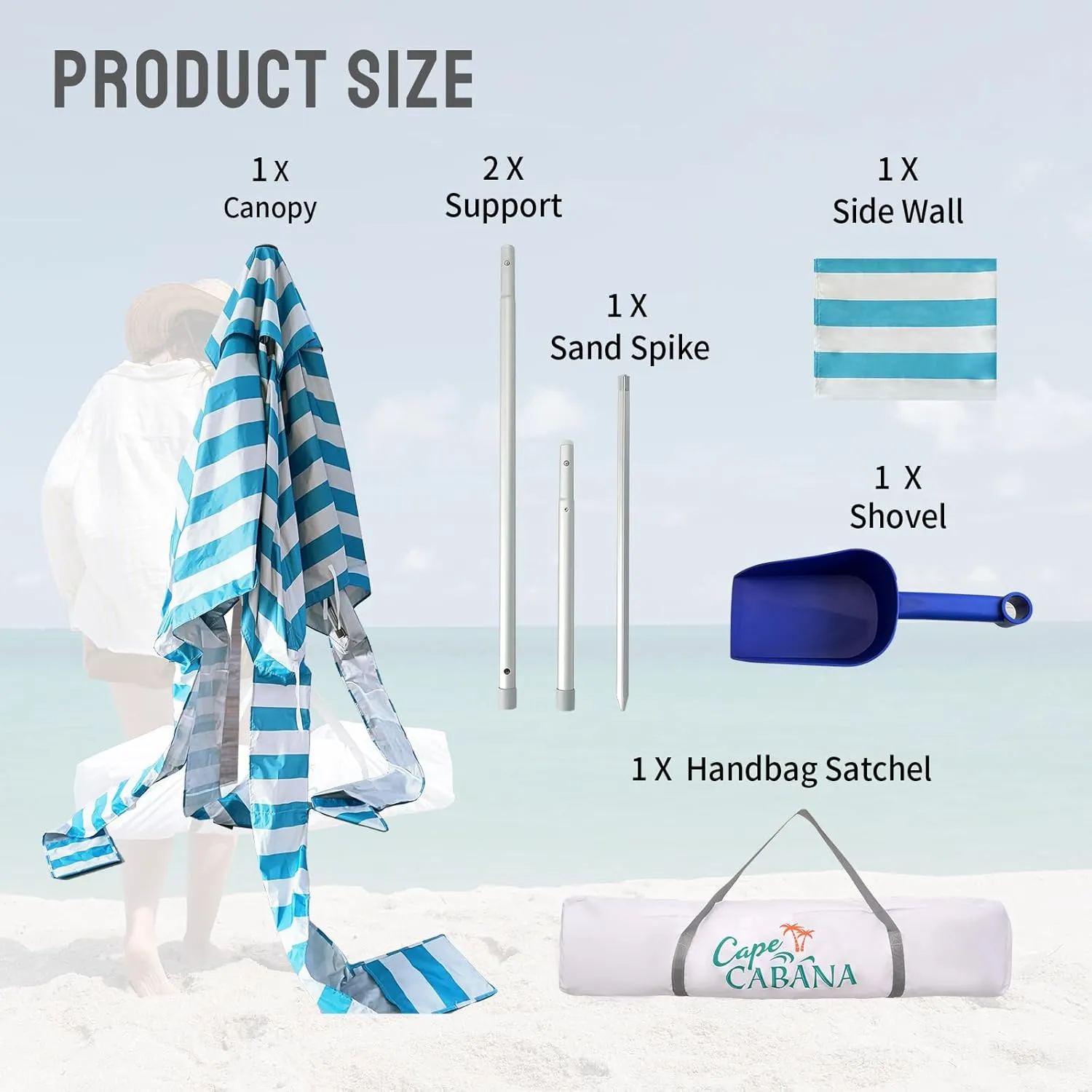 CROWN SHADES Beach Cabana 6.5 x 6.5, Cool Cabana Beach Tent Easy Pop Up - Beach Cabanas for Sand - UPF50  Protection with Sidewall and More Pockets, Cyan Blue