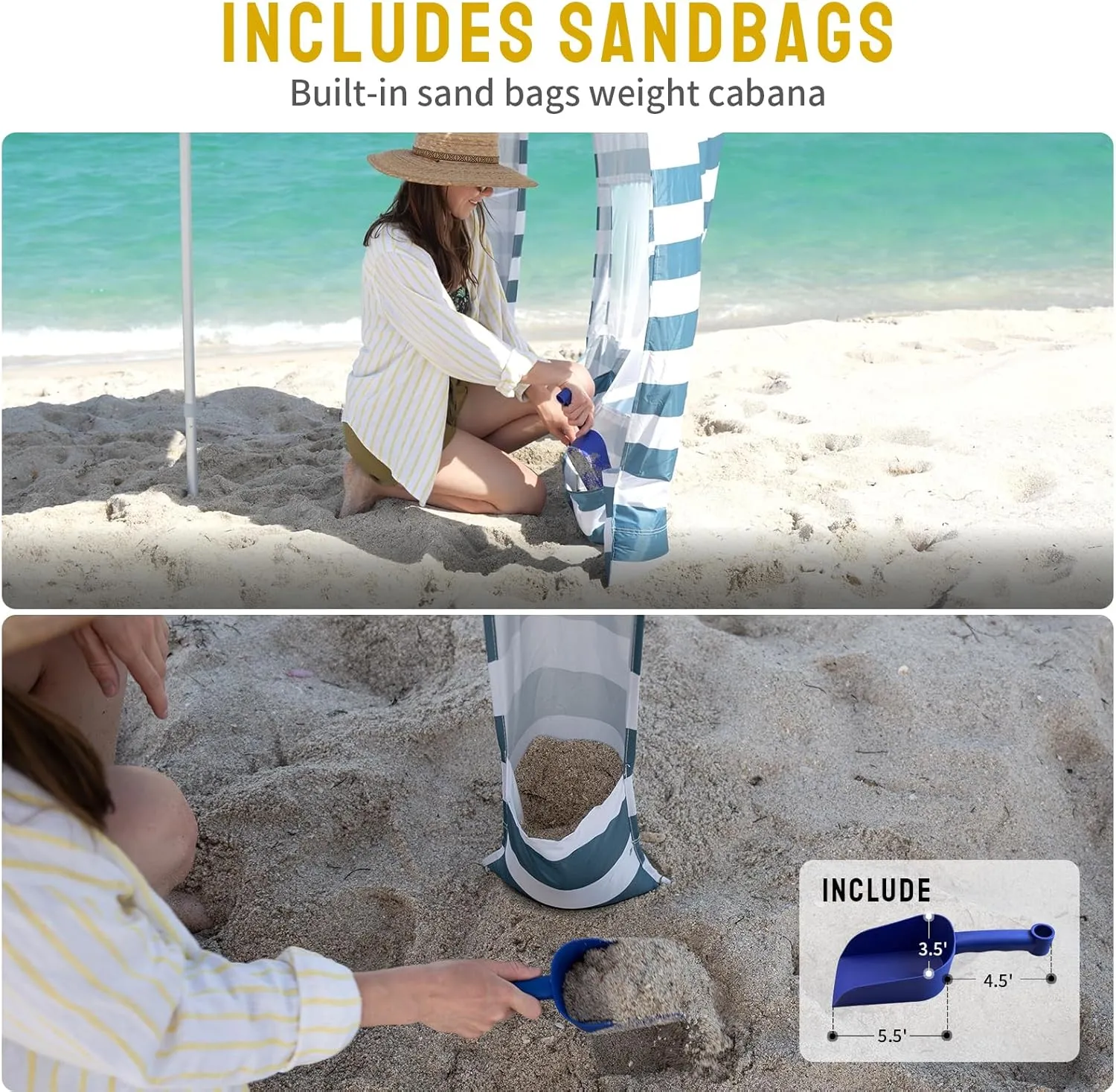 CROWN SHADES Beach Cabana 6.5 x 6.5, Cool Cabana Beach Tent Easy Pop Up - Beach Cabanas for Sand - UPF50  Protection with Sidewall and More Pockets, Cyan Blue
