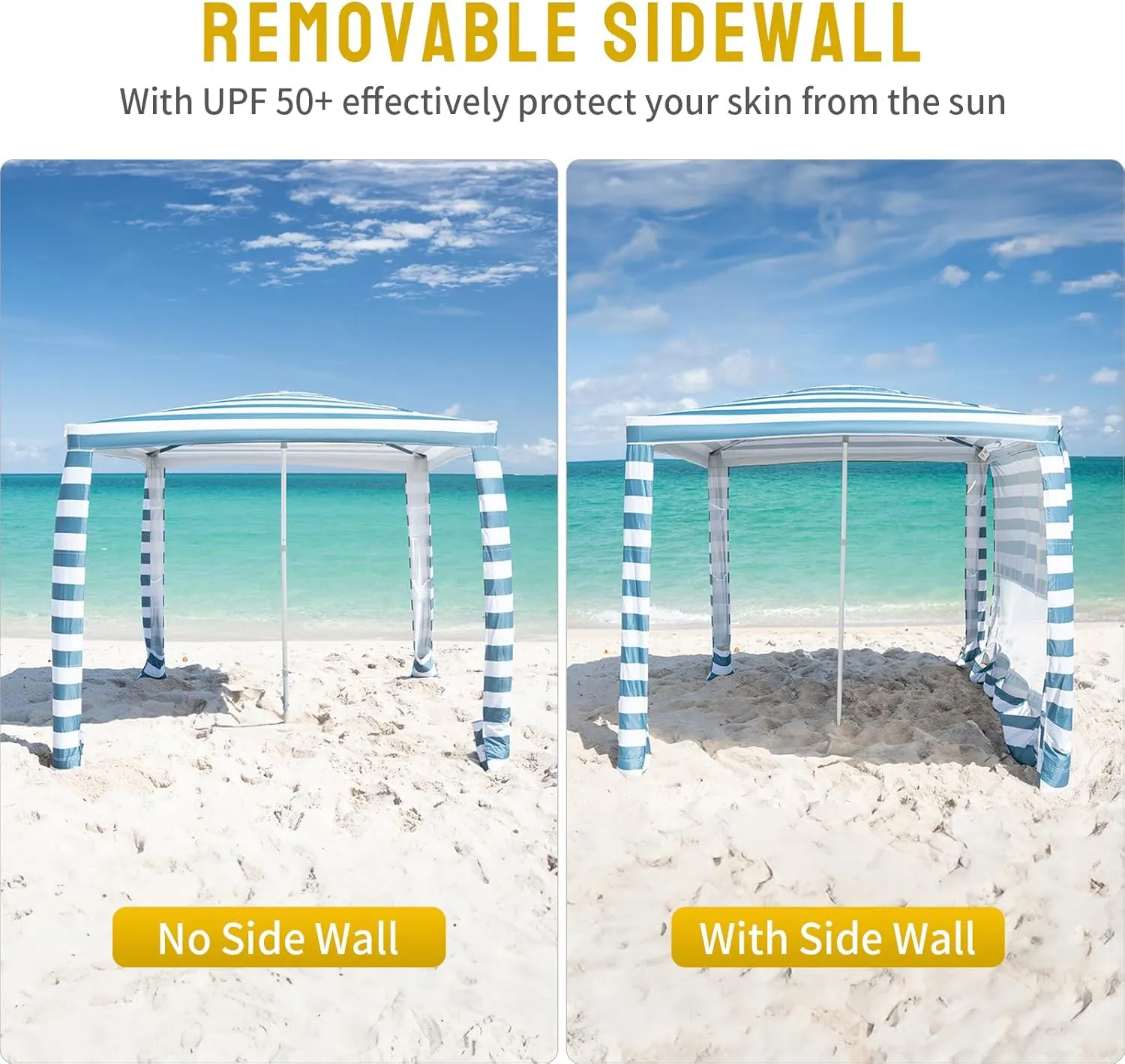 CROWN SHADES Beach Cabana 6.5 x 6.5, Cool Cabana Beach Tent Easy Pop Up - Beach Cabanas for Sand - UPF50  Protection with Sidewall and More Pockets, Cyan Blue