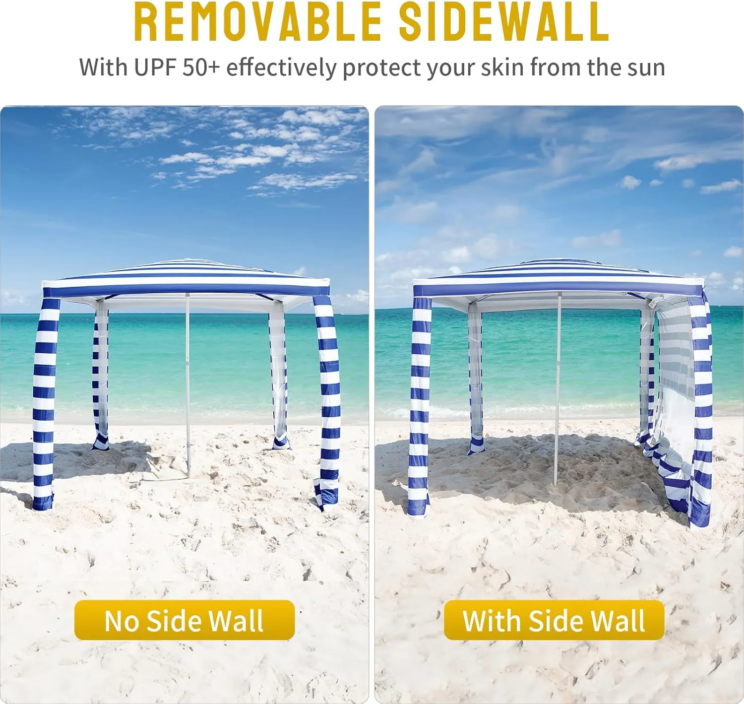 CROWN SHADES Beach Cabana 6.5 x 6.5, Cool Cabana Beach Tent Easy Pop Up - Beach Cabanas for Sand - UPF50  Protection with Sidewall and More Pockets, Navy Blue