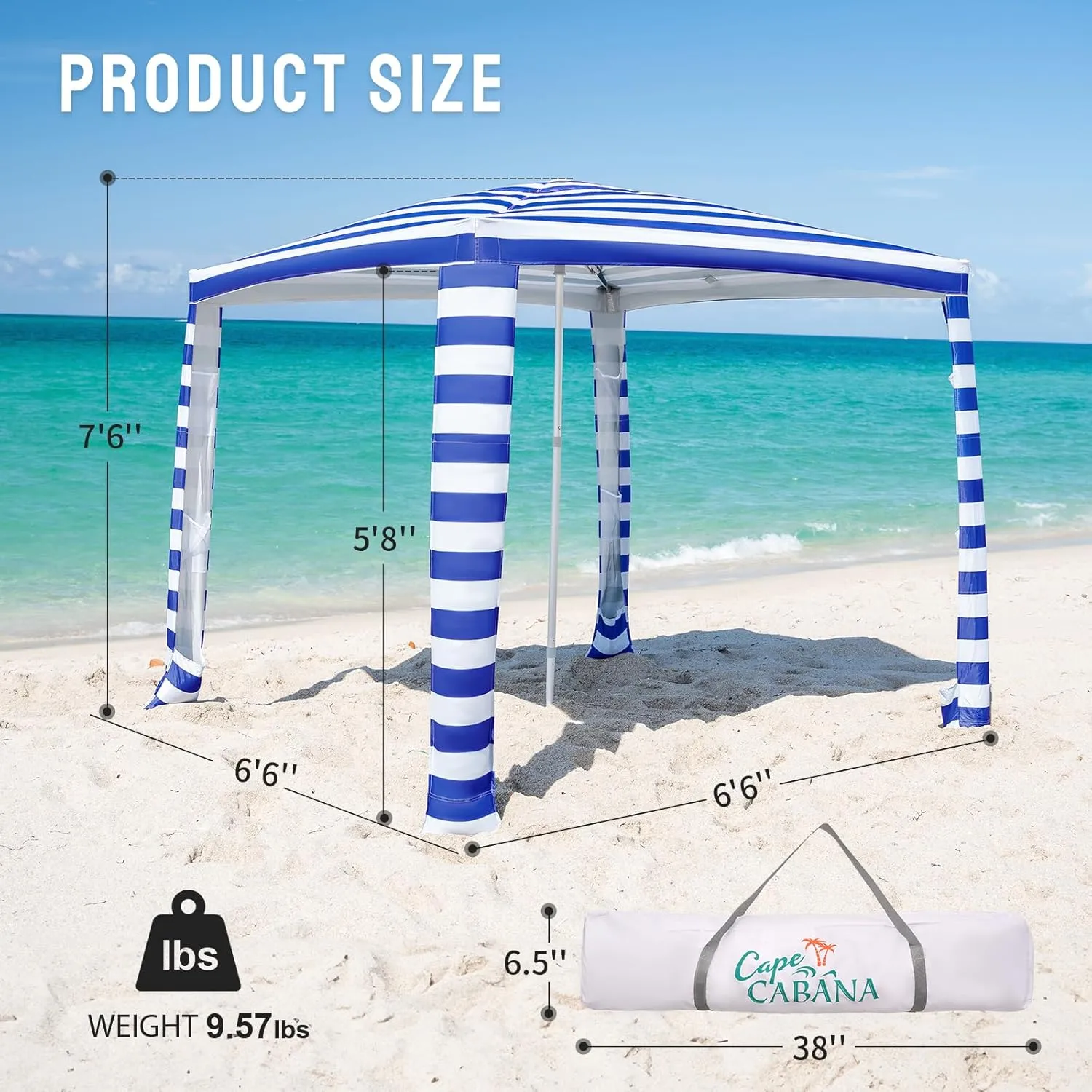 CROWN SHADES Beach Cabana 6.5 x 6.5, Cool Cabana Beach Tent Easy Pop Up - Beach Cabanas for Sand - UPF50  Protection with Sidewall and More Pockets, Navy Blue