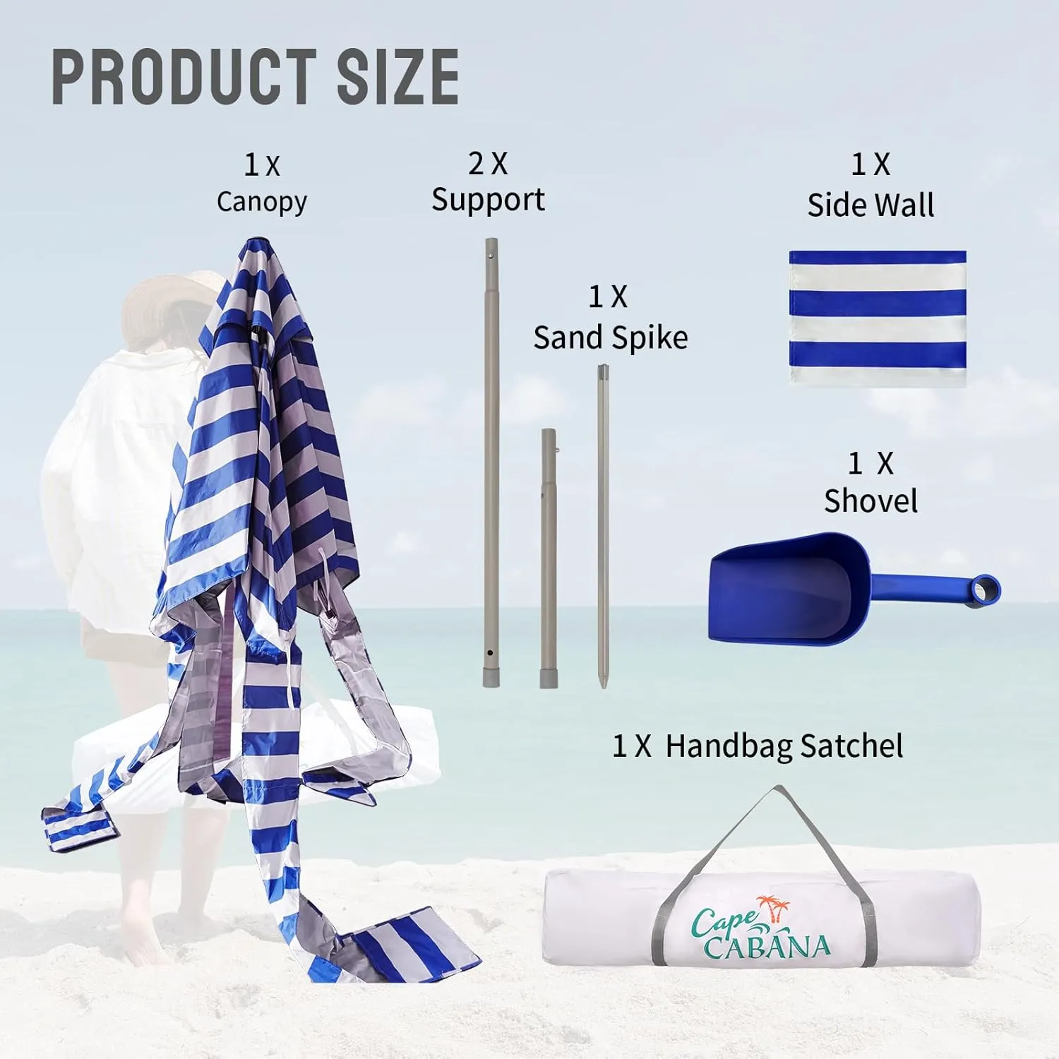 CROWN SHADES Beach Canopy Cabana 6.5 x 6.5, Cool Cabana Beach Tent Easy Pop Up - Beach Cabanas for Sand - UPF50  Protection with Sidewall and More Pockets, Navy Blue