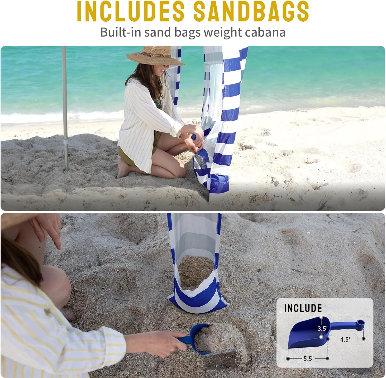 CROWN SHADES Beach Canopy Cabana 6.5 x 6.5, Cool Cabana Beach Tent Easy Pop Up - Beach Cabanas for Sand - UPF50  Protection with Sidewall and More Pockets, Navy Blue