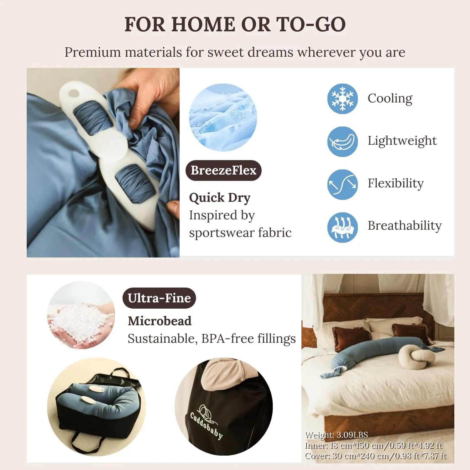 Cuddobaby Pregnancy Pillow 5-in-1 【Cooling Cover, Adjustable Firmness】 Patented Lock Design, Turn into O-Shape Nursing Pillow, 5-Point Full Body Support, Maternity Pillow with Travel Bag - Pink