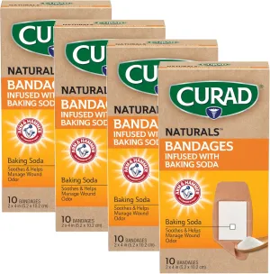 CURAD Naturals ARM & Hammer Baking Soda Bandages 2" x 4", Individually Wrapped Sterile Bandage, First Aid Kit Essential, Protects Scrapes and Cuts, Absorbent and Self-Adhesive,10-Count-4 Boxes