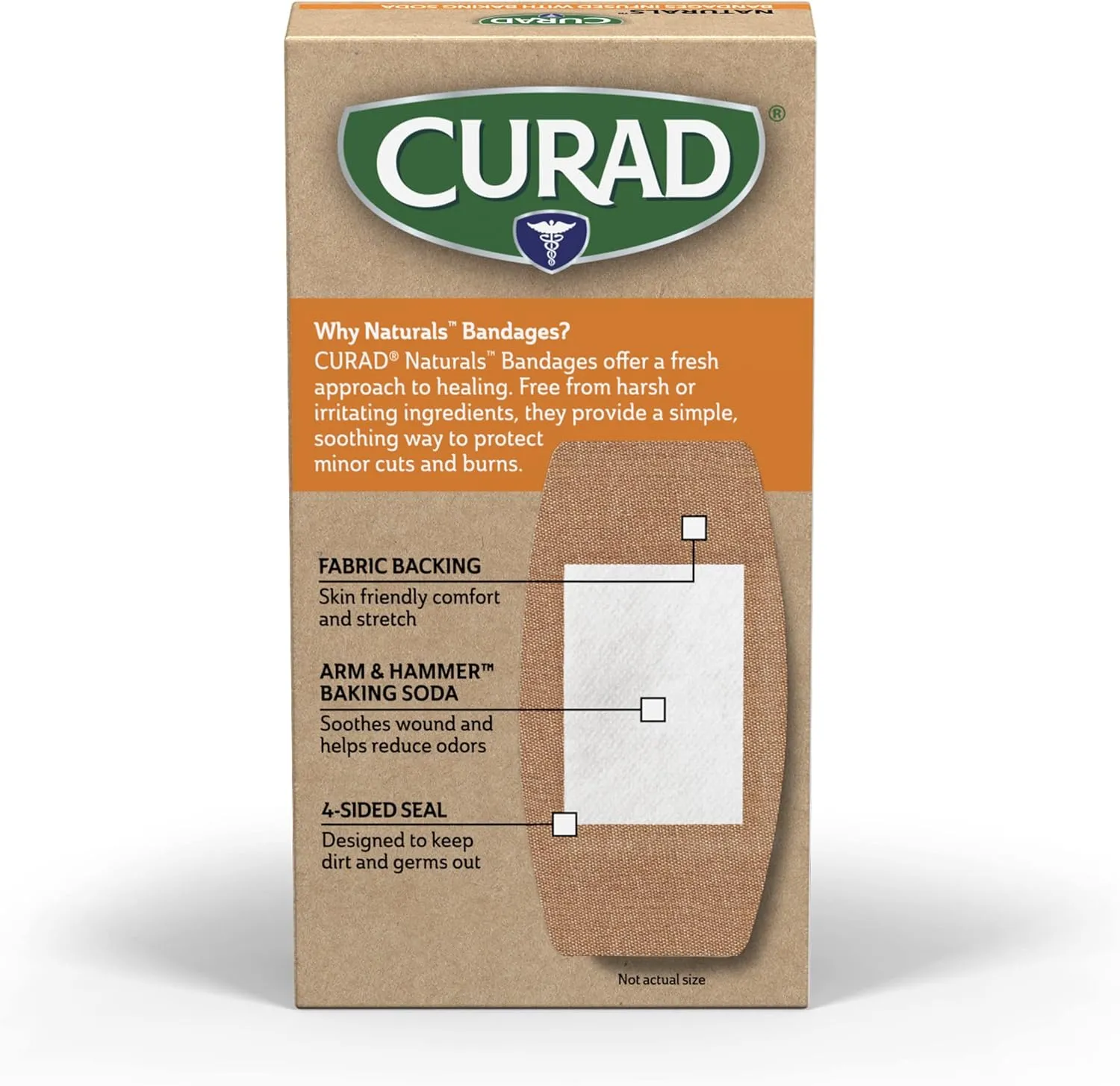 CURAD Naturals ARM & Hammer Baking Soda Bandages 2" x 4", Individually Wrapped Sterile Bandage, First Aid Kit Essential, Protects Scrapes and Cuts, Absorbent and Self-Adhesive,10-Count-4 Boxes
