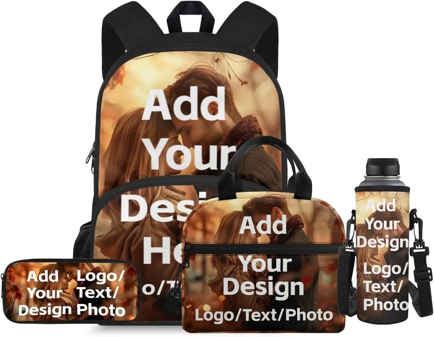 Customized Bookbags for 1Th Grade Girls Boys Backpack and Lunch Bag Set for Girls with Pencil Case Water Bottle Sleeve 4Pcs Set Bookbag for Students Going To School