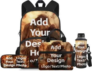 Customized Bookbags for 1Th Grade Girls Boys Backpack and Lunch Bag Set for Girls with Pencil Case Water Bottle Sleeve 4Pcs Set Bookbag for Students Going To School