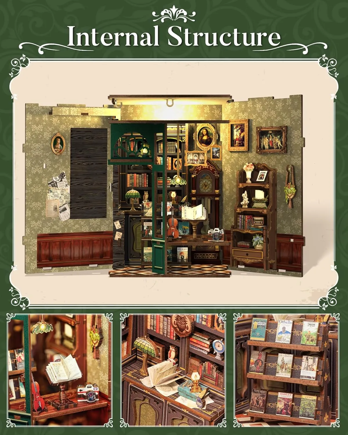 CUTEBEE Book Nook Kit Owl Bookstore - DIY Miniature House Dollhouse Kit for Adult and Teens, Booknook Bookshelf Decor Alley Model Build with LED Light, Gifts for Family and Friends