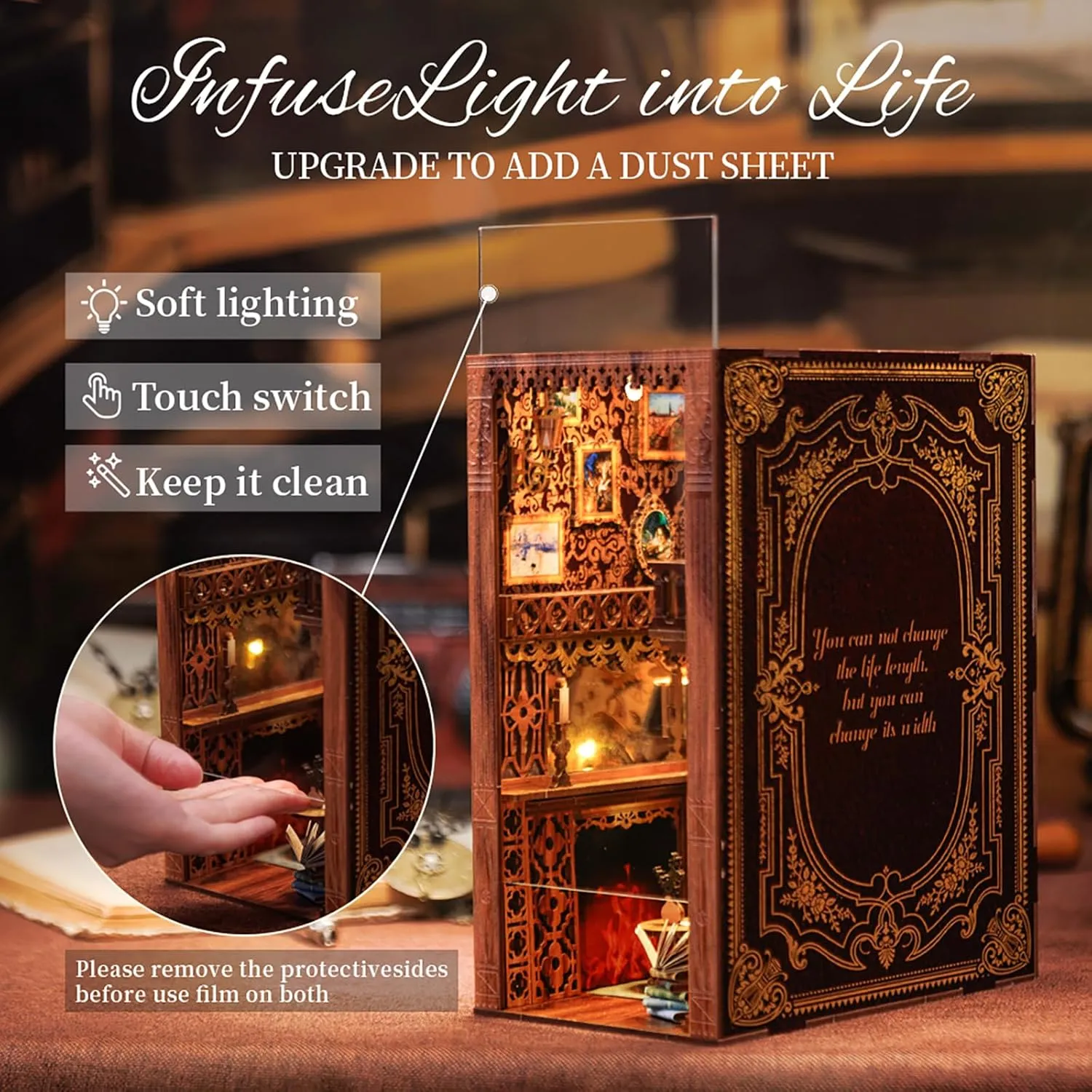 Cutefun Book Nook Kit, DIY Miniature House Kit for Adults, 3D Wooden Puzzle Bookend Bookshelf Insert Decor with LED Light and Dust Cover, Booknook Gifts for Book Lovers (Eternal Bookstore)