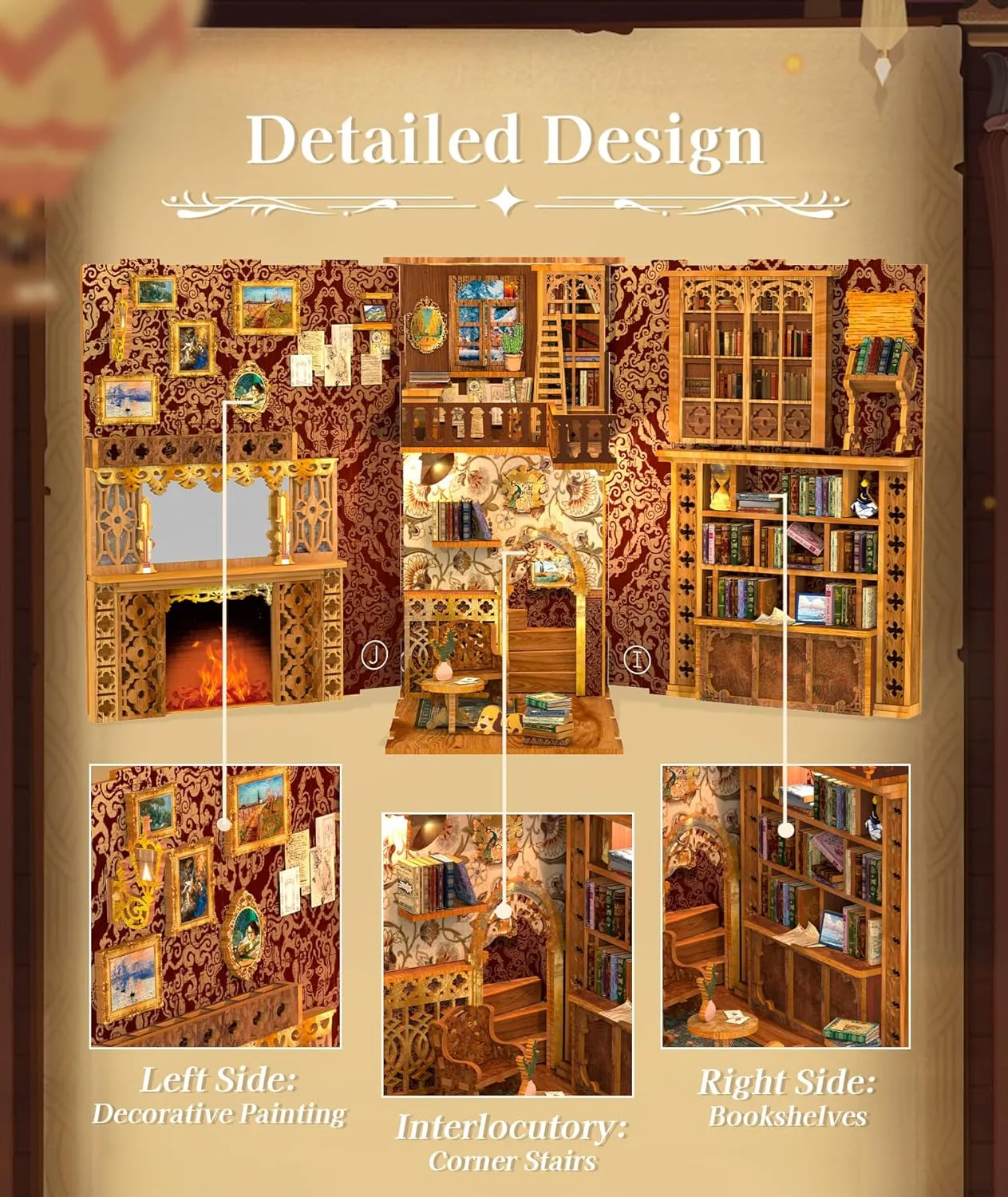 Cutefun Book Nook Kit, DIY Miniature House Kit for Adults, 3D Wooden Puzzle Bookend Bookshelf Insert Decor with LED Light and Dust Cover, Booknook Gifts for Book Lovers (Eternal Bookstore)