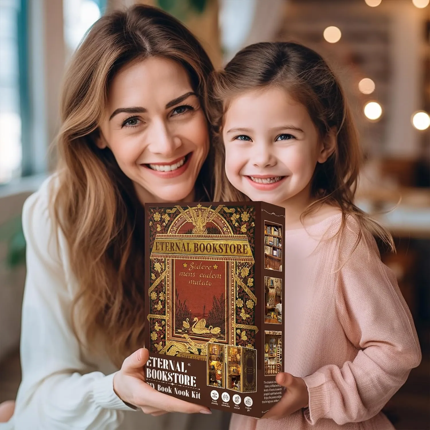 Cutefun Book Nook Kit, DIY Miniature House Kit for Adults, 3D Wooden Puzzle Bookend Bookshelf Insert Decor with LED Light and Dust Cover, Booknook Gifts for Book Lovers (Eternal Bookstore)