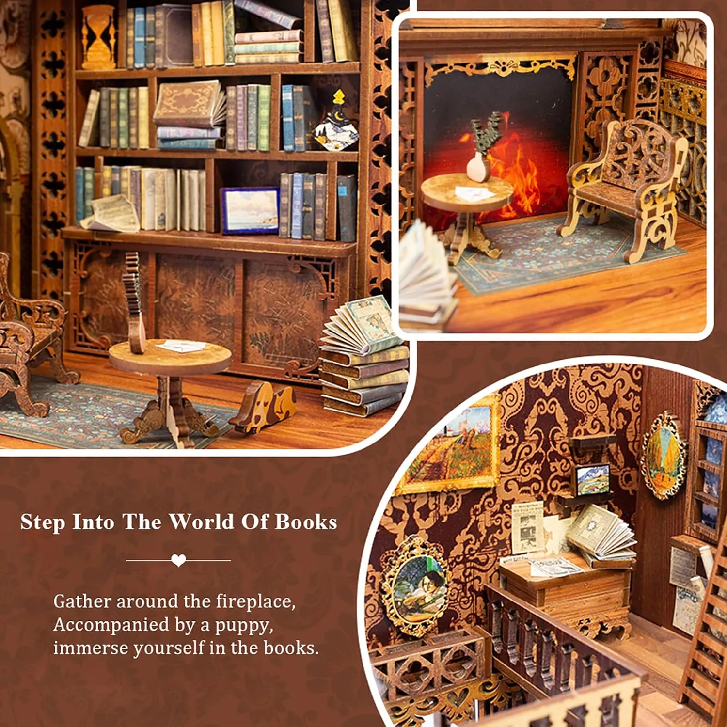 Cutefun Book Nook Kit, DIY Miniature House Kit for Adults, 3D Wooden Puzzle Bookend Bookshelf Insert Decor with LED Light and Dust Cover, Booknook Gifts for Book Lovers (Eternal Bookstore)