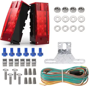 CZC AUTO Exclusive 12V LED Low Profile Submersible Rectangular Trailer Light Kit Tail Stop Turn Running Lights for Boat Trailer Truck with Aluminum Trailer License Plate Bracket, Stainless Hardware