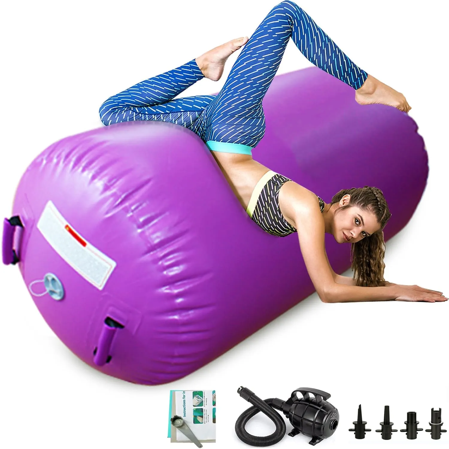 CZGBRO Air Roller Gymnastics Barrel Inflatable Tumbling Roller Air Mat Octagon Mat with Electric Pump for Backhandspring Training Cheerleading Home Use