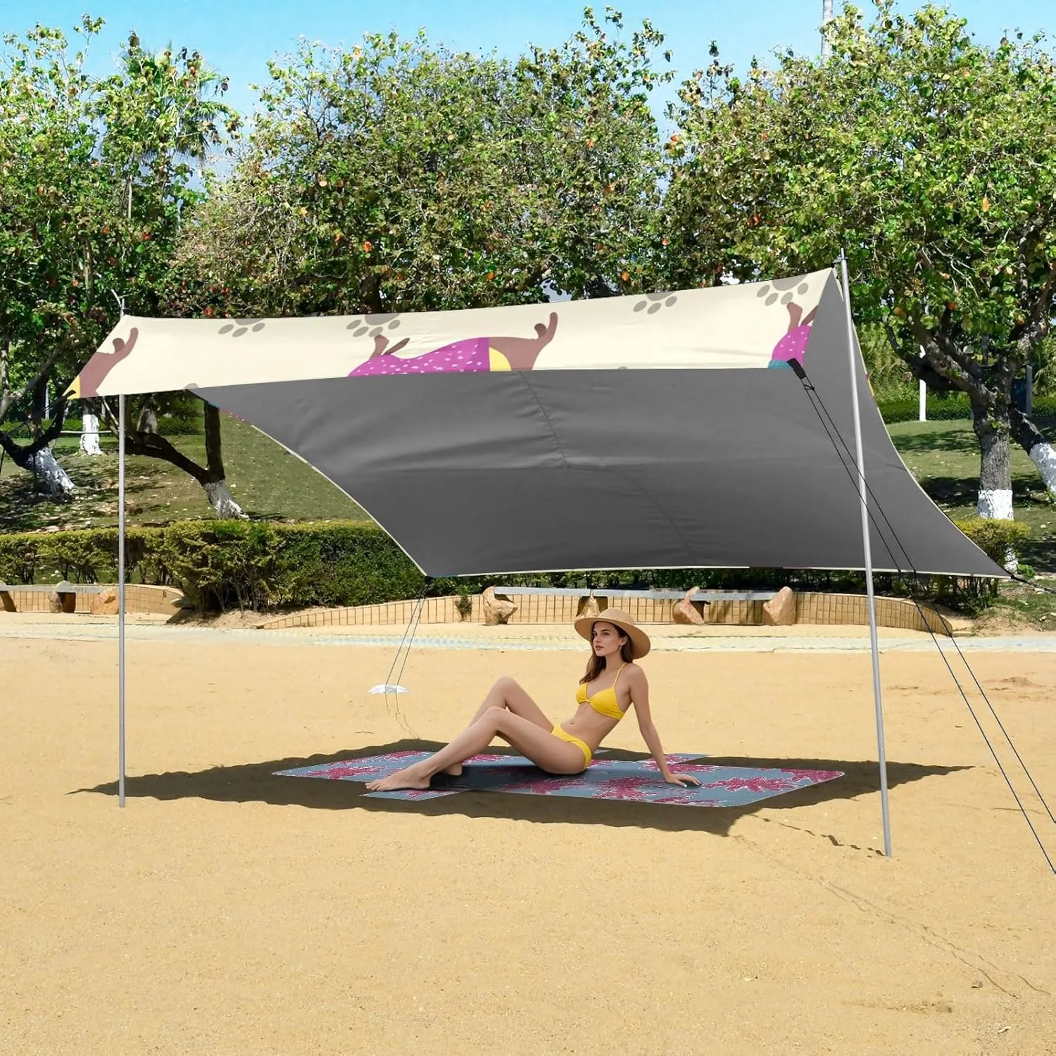 Dachshund Dogs Colorful Sweater Beach Canopy Tent 9.2 × 10.5 FT Outdoor Patio Shade Cute Kids Waterproof Camping Sun Shelter Yard with Poles Sand Anchor