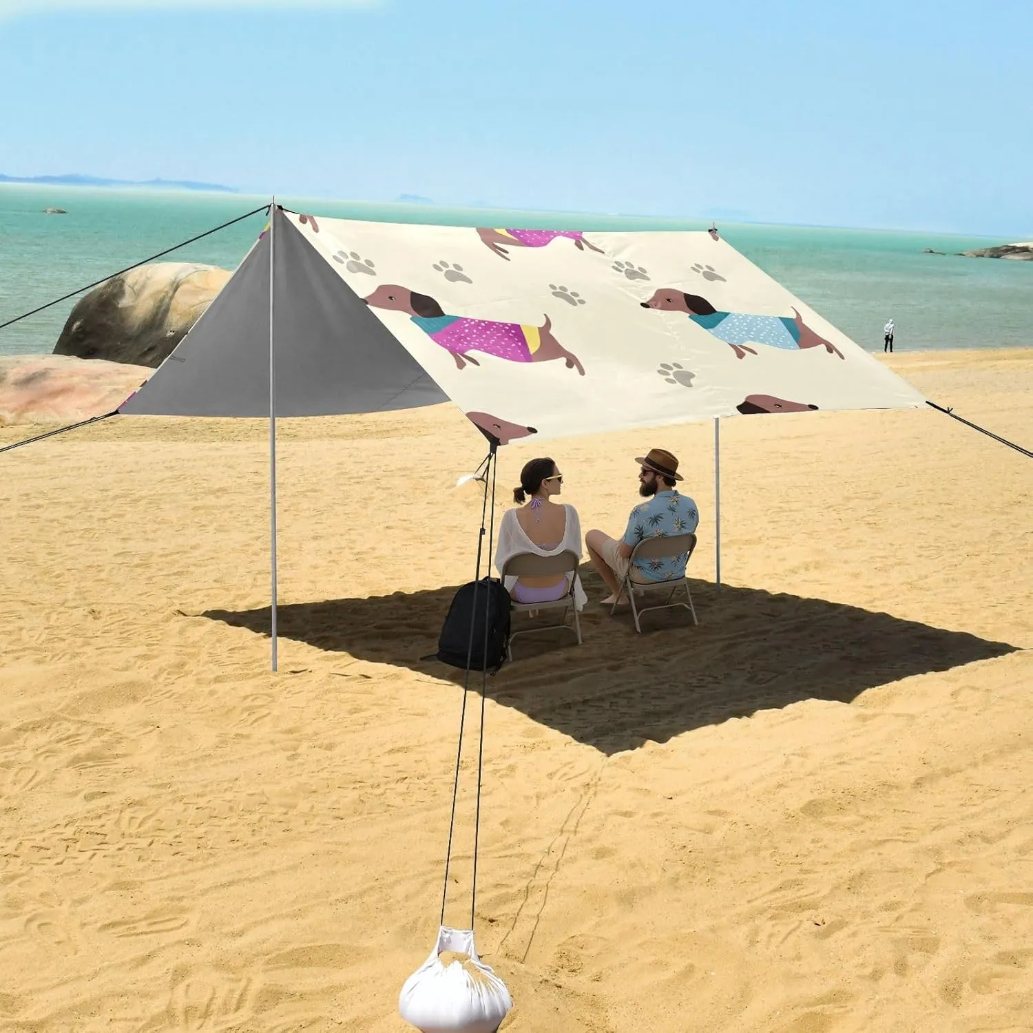 Dachshund Dogs Colorful Sweater Beach Canopy Tent 9.2 × 10.5 FT Outdoor Patio Shade Cute Kids Waterproof Camping Sun Shelter Yard with Poles Sand Anchor