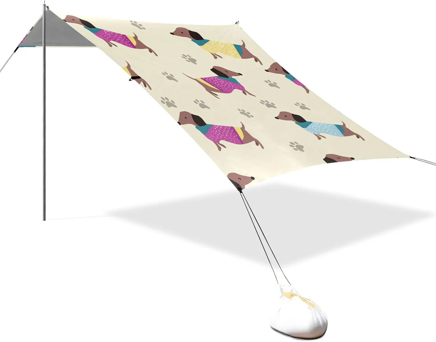 Dachshund Dogs Colorful Sweater Beach Canopy Tent 9.2 × 10.5 FT Outdoor Patio Shade Cute Kids Waterproof Camping Sun Shelter Yard with Poles Sand Anchor