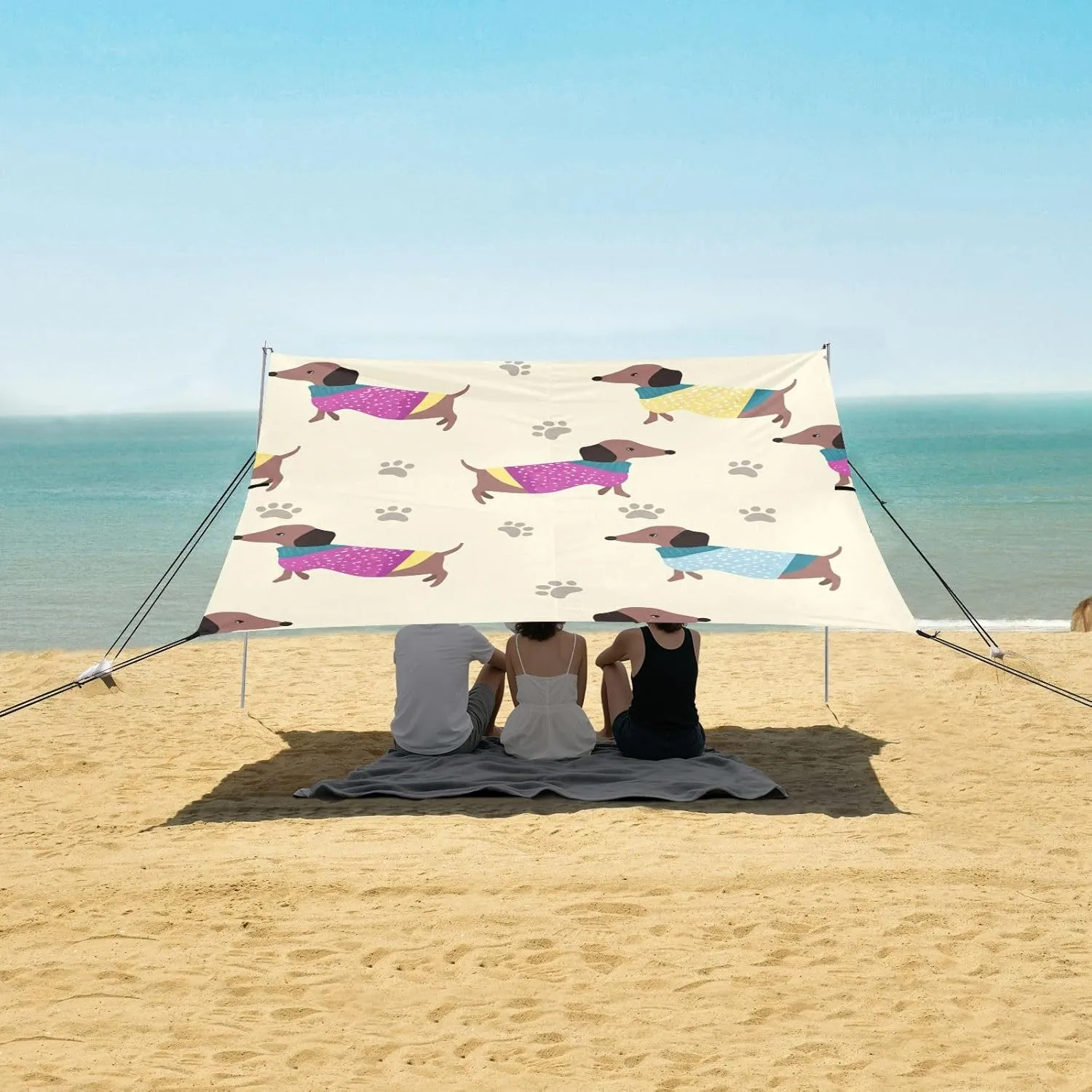 Dachshund Dogs Colorful Sweater Beach Canopy Tent 9.2 × 10.5 FT Outdoor Patio Shade Cute Kids Waterproof Camping Sun Shelter Yard with Poles Sand Anchor