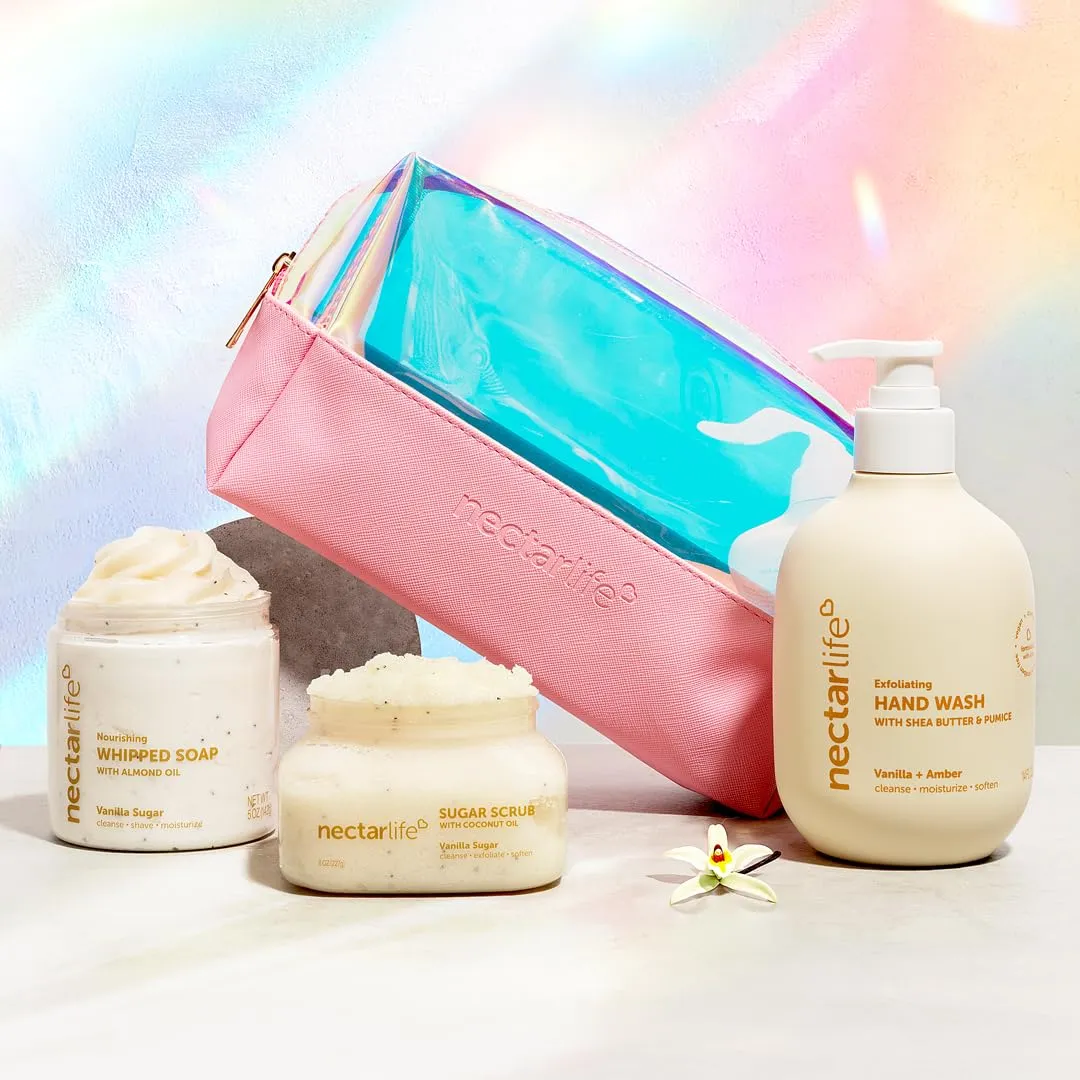 Daily Glow Kit Body Skin Care Set, Whipped Soap, Sugar Body Scrub, Hand Wash (Full Size, Vanilla)