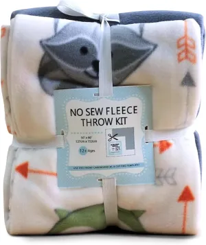 David Textiles No-Sew Throw Fleece Fabric DIY Blanket Making Kit, Make Your Own, Anti-Pill, Animal Buddies, 50x60 Inches