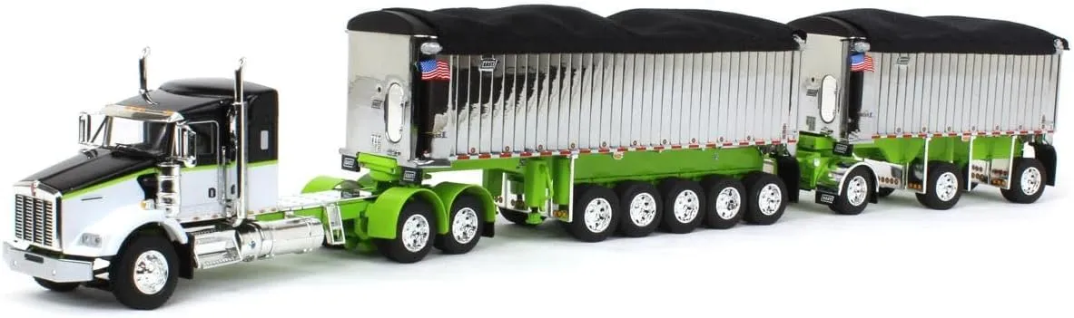 DCP 1/64 Lime/Chrome Kenworth T800 w/Chrome East Genesis II End Dump Trailers, by First Gear, 60-1573
