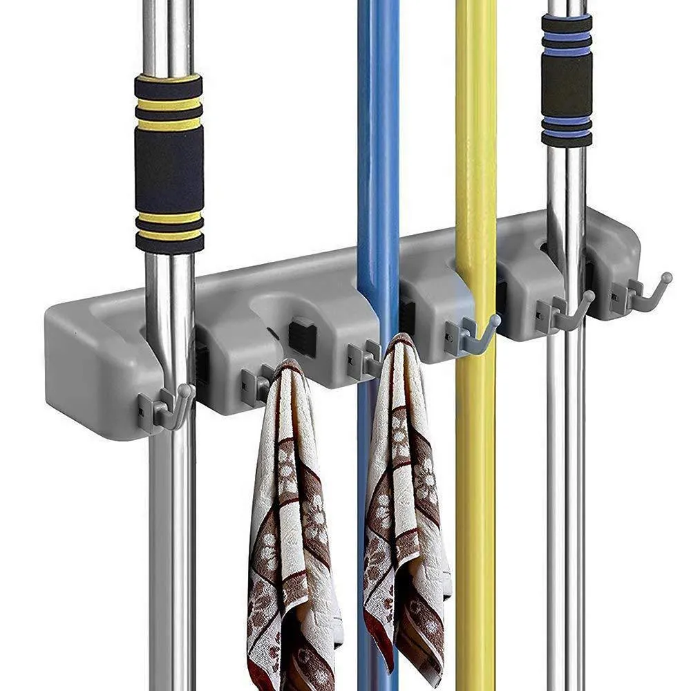 Digital Ant Mop and Broom Holder, Wall Mounted Garden Tool Storage Tool Rack Storage & Organization, Storage Hooks for Home, Closet, Garage, Garden, Shed and etc. (5 Positions with 6 Hooks)