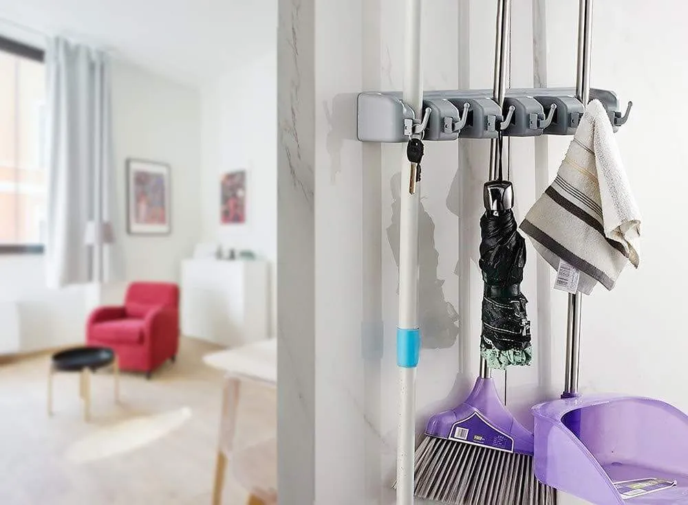 Digital Ant Mop and Broom Holder, Wall Mounted Garden Tool Storage Tool Rack Storage & Organization, Storage Hooks for Home, Closet, Garage, Garden, Shed and etc. (5 Positions with 6 Hooks)
