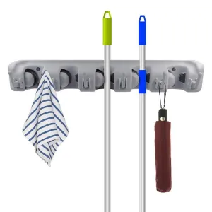 Digital Ant Mop and Broom Holder, Wall Mounted Garden Tool Storage Tool Rack Storage & Organization, Storage Hooks for Home, Closet, Garage, Garden, Shed and etc. (5 Positions with 6 Hooks)