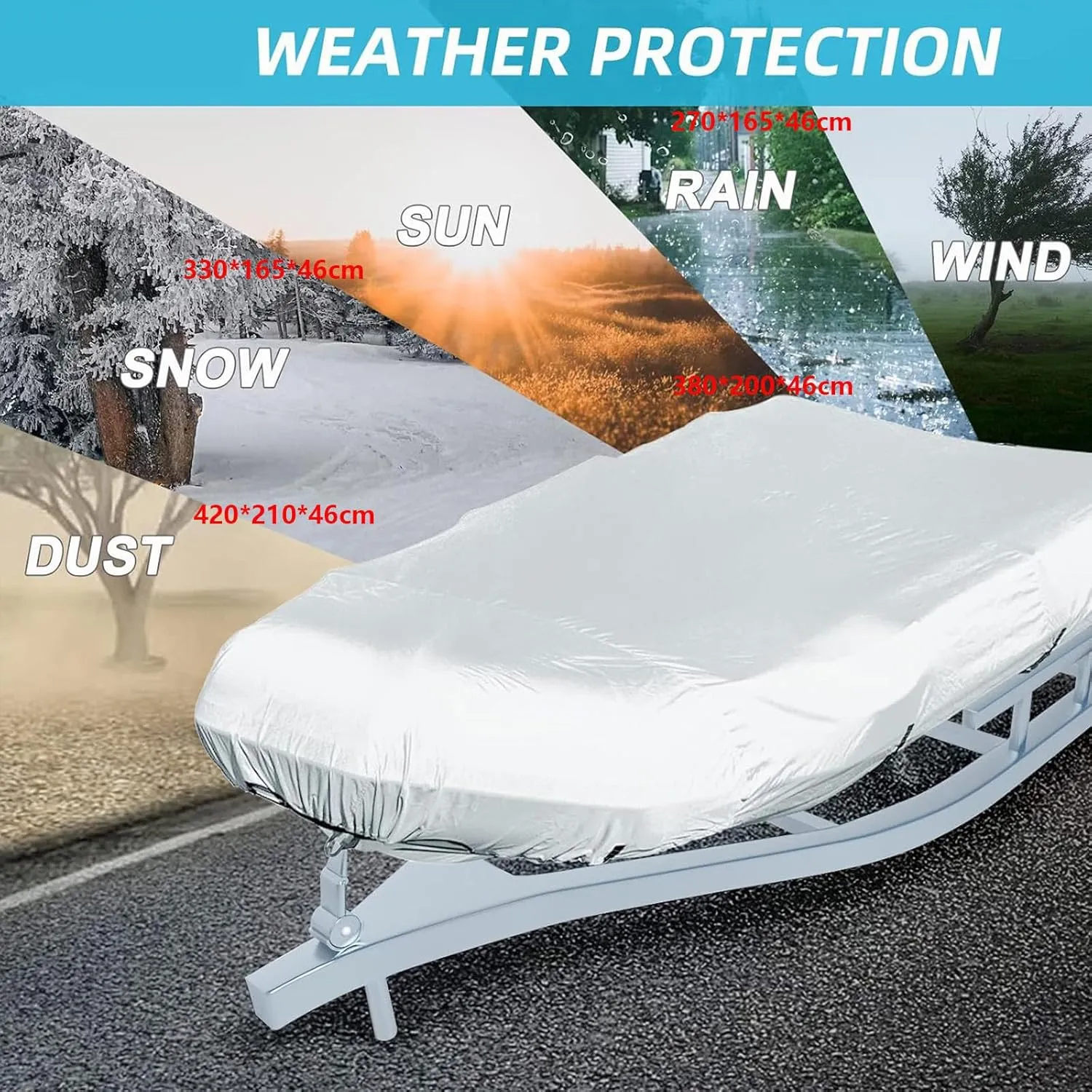 Dinghy Boat Cover 7 Sizes Boats Covers Waterproof Anti-UV Boat Tarp for Small Inflatable and Rigid Inflatable Boats,420 * 210 * 46cm