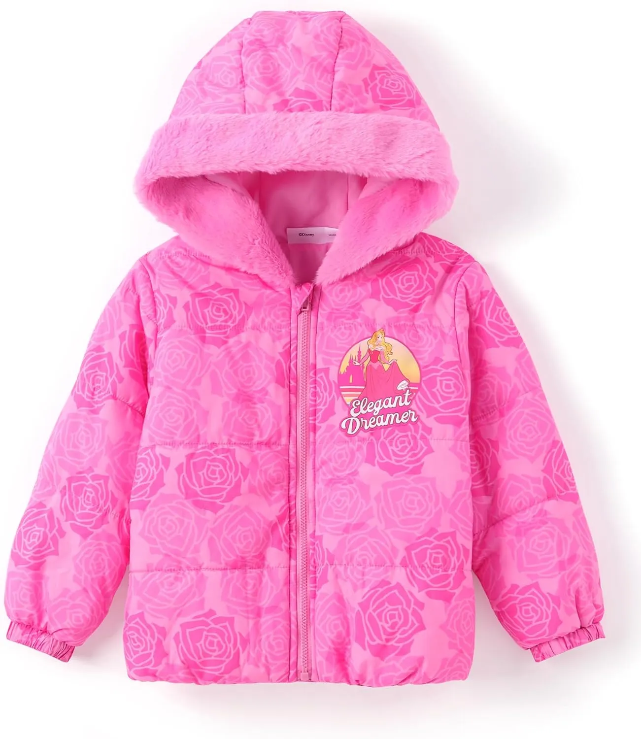 Disney Frozen Elsa Princess Belle Moana Minnie Toddler Girl Puffer Jacket Lightweight Packable Warmth Winter Coat 2-10 Years