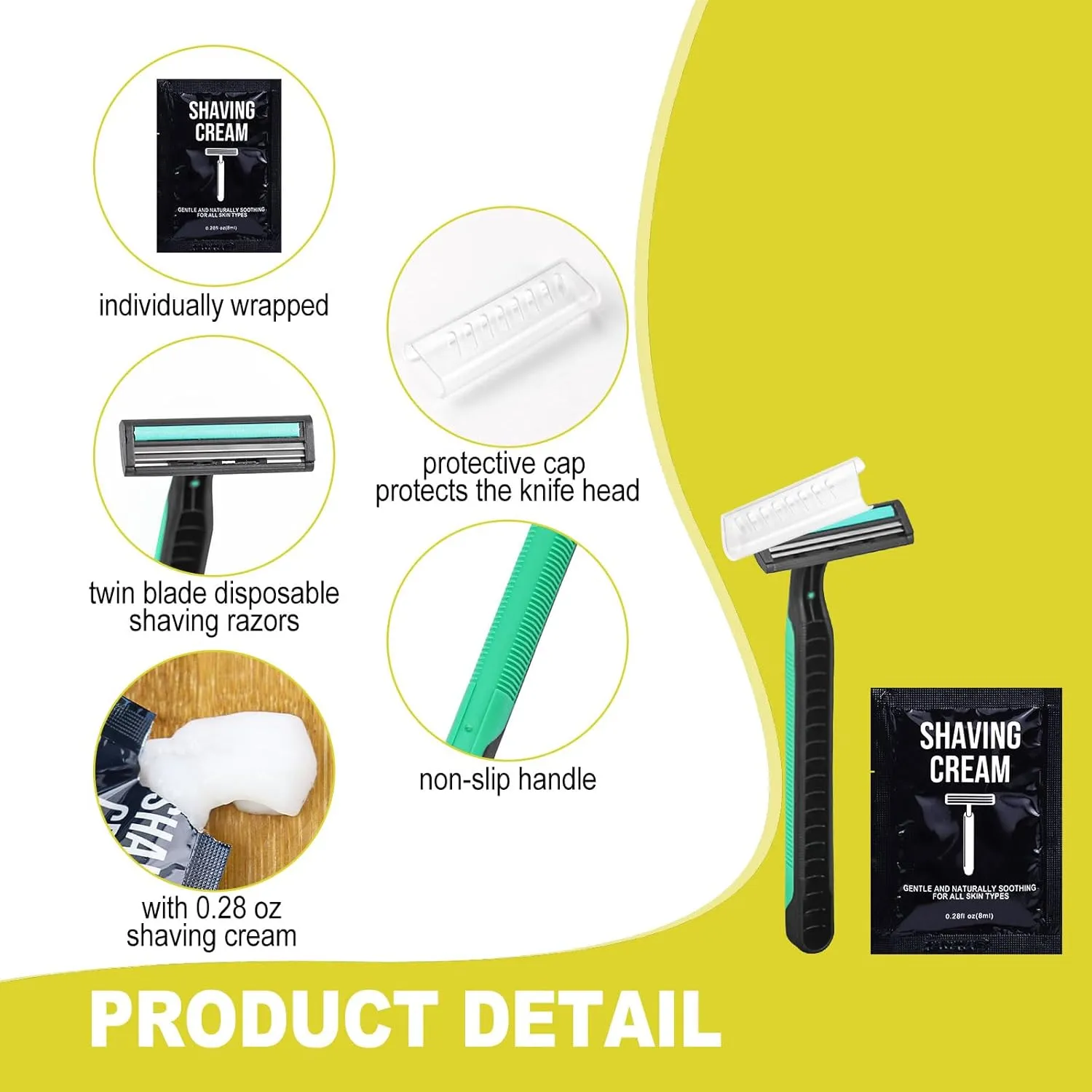 Disposable Razors in Bulk Razors and Shaving Cream Bulk,Shave Kit in Bulk Twin Blade Razors with Protective Cap for Hotel, Airbnb, Homeless, Shelter, Camping and Travel (60)