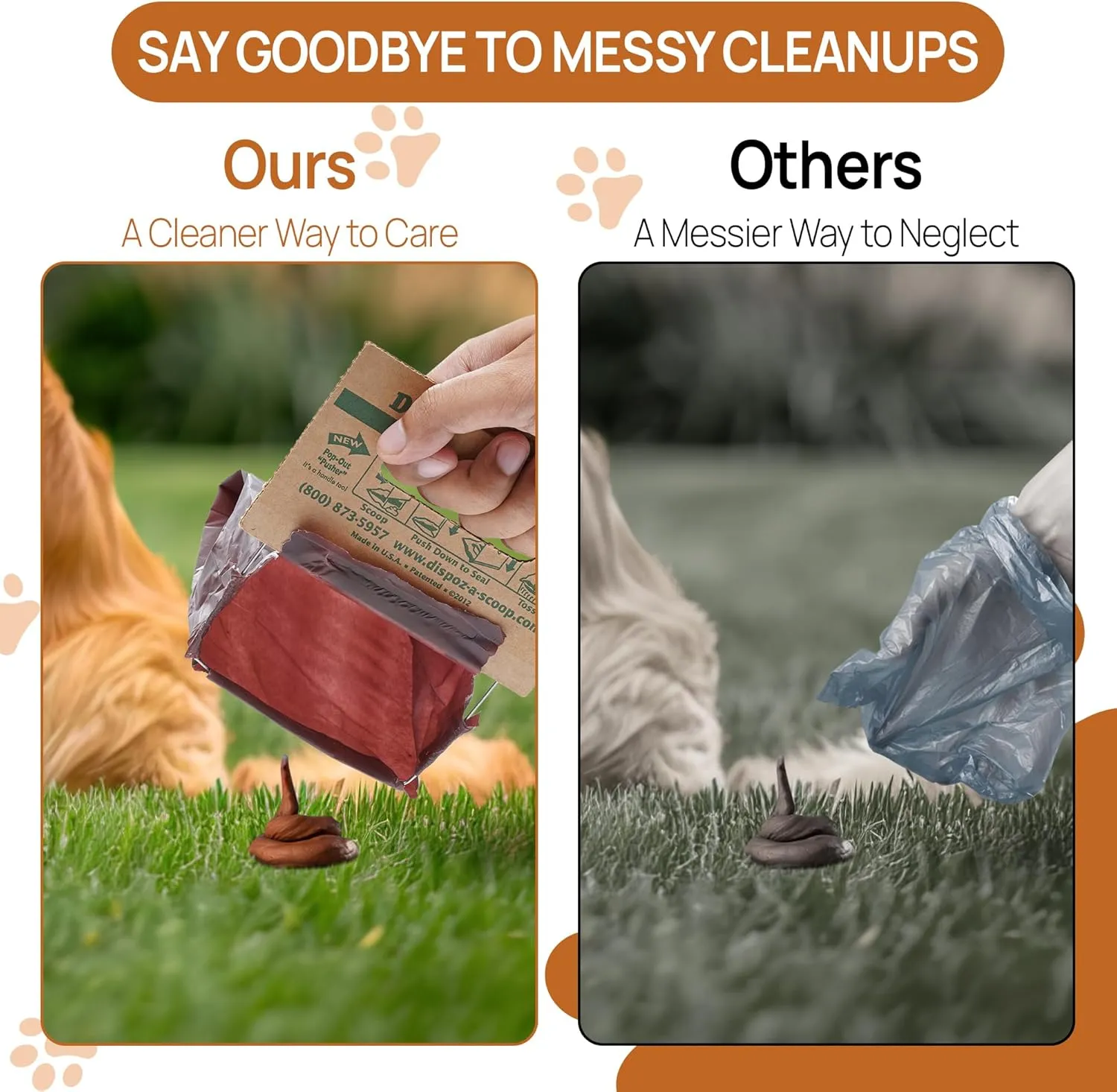 Dispoz-A-Scoop Scoop-Seal- 250 Bags Dispose Dog Pooper Scooper with Bag Attachment No-Touch Pooper Scoopers Solution Portable Pooper Scooper for Dog Poop Scooper for Yard Walk