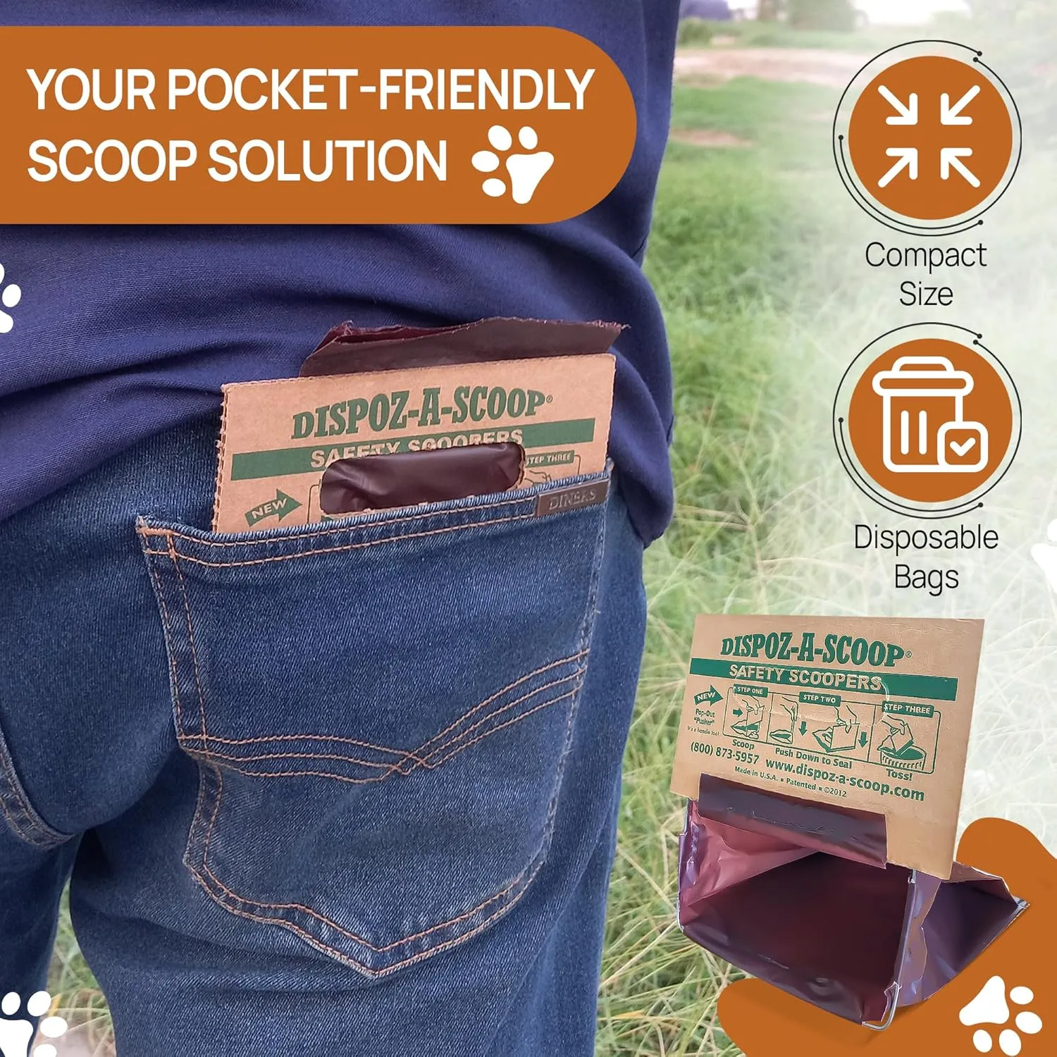 Dispoz-A-Scoop Scoop-Seal- 250 Bags Dispose Dog Pooper Scooper with Bag Attachment No-Touch Pooper Scoopers Solution Portable Pooper Scooper for Dog Poop Scooper for Yard Walk