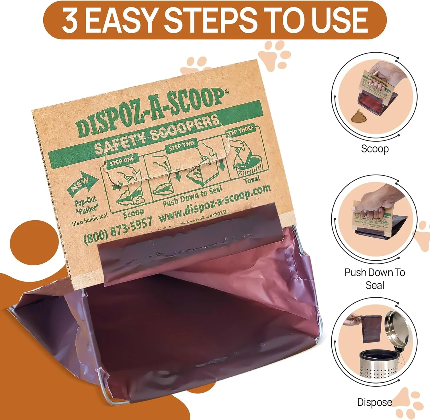 Dispoz-A-Scoop Scoop-Seal- 250 Bags Dispose Dog Pooper Scooper with Bag Attachment No-Touch Pooper Scoopers Solution Portable Pooper Scooper for Dog Poop Scooper for Yard Walk