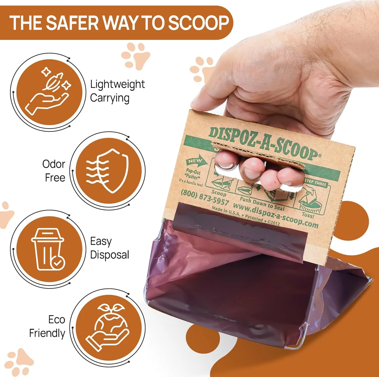 Dispoz-A-Scoop Scoop-Seal- 250 Bags Dispose Dog Pooper Scooper with Bag Attachment No-Touch Pooper Scoopers Solution Portable Pooper Scooper for Dog Poop Scooper for Yard Walk