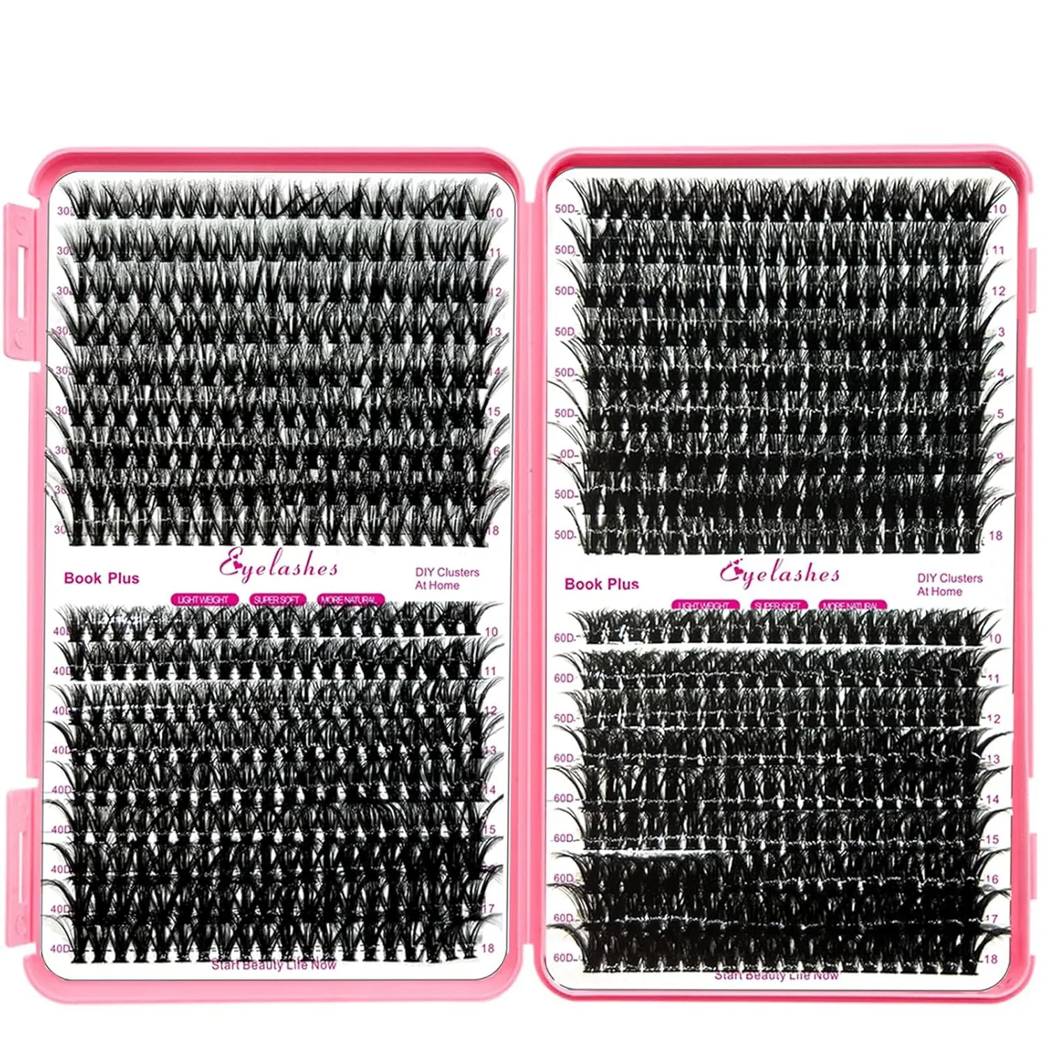 DIY Lash Extension Kit 720pcs Individual Lashes Clusters D Curl Eyelash Extension Kit with Lash Bond and Seal, Eyelash Remover Tweezers Brush(10-18mm,30D 40D 50D 60D) Lash Books DIY at Home