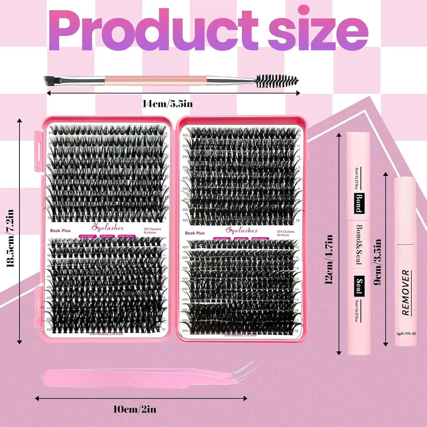 DIY Lash Extension Kit 720pcs Individual Lashes Clusters D Curl Eyelash Extension Kit with Lash Bond and Seal, Eyelash Remover Tweezers Brush(10-18mm,30D 40D 50D 60D) Lash Books DIY at Home