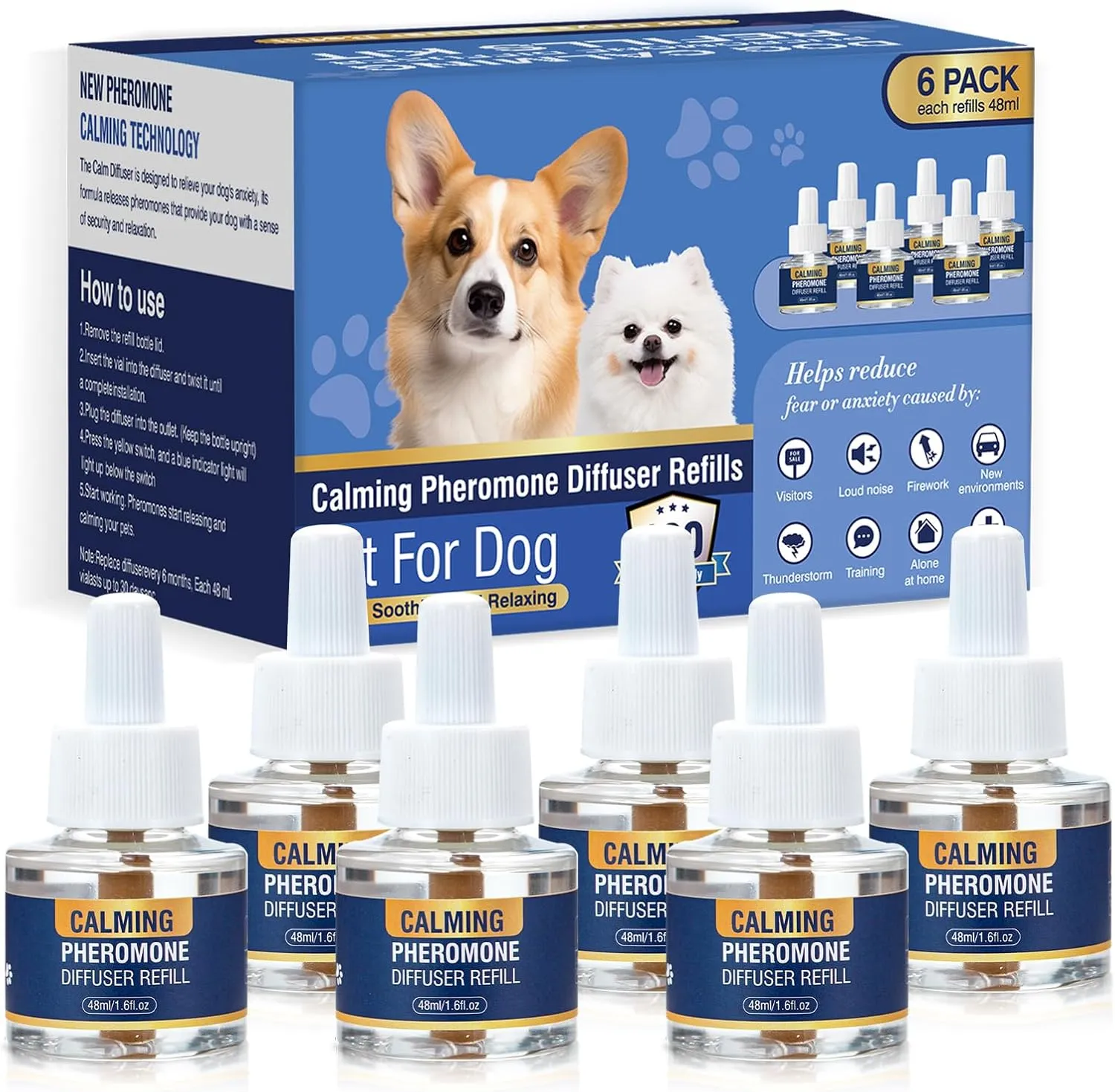 Dog Calming Diffuser Refills Pheromone Appeasing Pet Pheromones Refill to Calm for Anxiety Relief Reduce Aggression Stress Fighting Barking Fit All Common Diffusers Plug in Days (Tasteless)