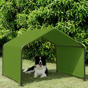 Dog Shade Shelter Outdoor Dark Green Tent for Large Medium Dogs, 4'x4'x3' Outside Sun Rain Canopy Pet House for Cats Pigs Livestock with Waterproof Roof Ground Nails…